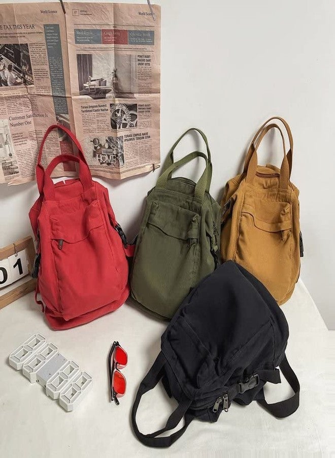 Sumleno Small Boho Canvas Backpack for Women Vintage Style Outdoor Travel Bag Casual Daypack Grunge Aesthetic Hippie Y2K Backpack (Black,One Size) - Image 2